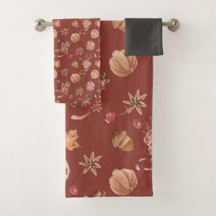 Watercolor Autumn Fall Thanksgiving Bath Towel Set