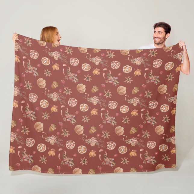 Watercolor Autumn Fall Thanksgiving Fleece Blanket (In Situ)