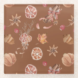 Watercolor Autumn Fall Thanksgiving Glass Coaster