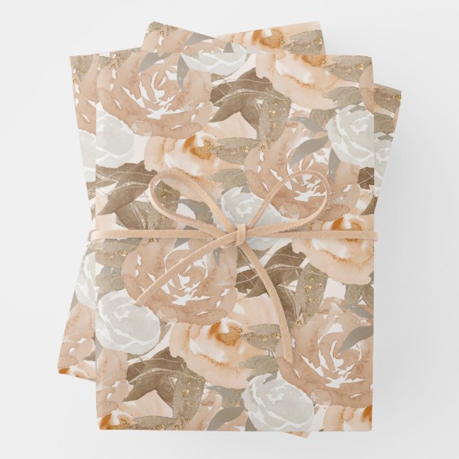 Watercolor Autumn Floral Collage Wrapping Paper Sheet (In situ)