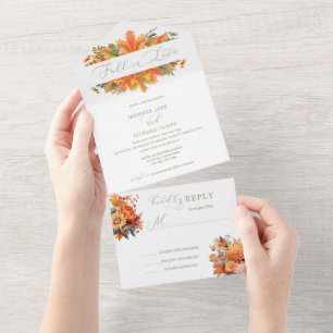 Watercolor Autumn Floral   Fall in Love Wedding All In One Invitation
