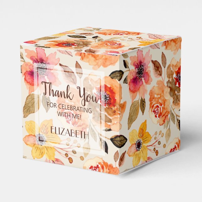 Watercolor Autumn Floral Party Favor Box (Front Side)