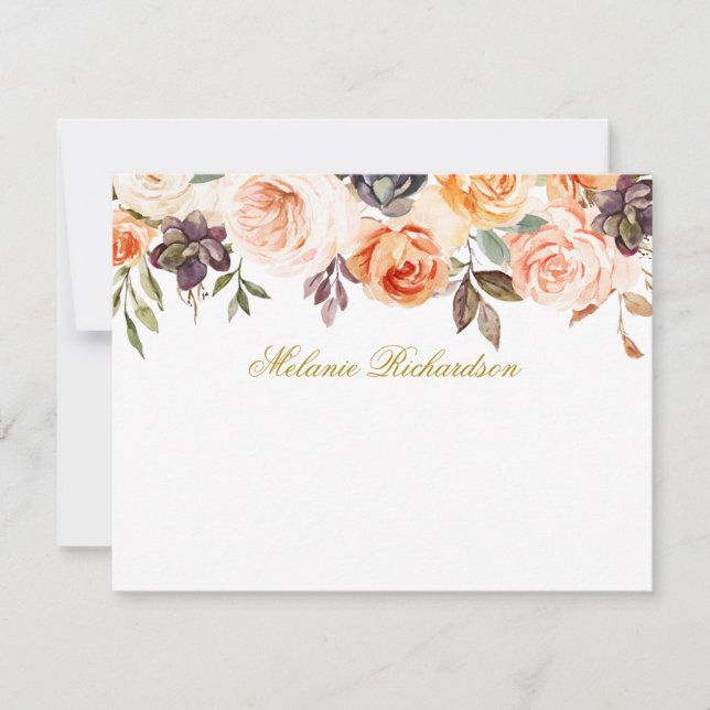 Watercolor Autumn Floral Personalized Gold Card (Front)