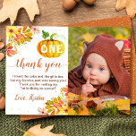 Watercolor Autumn Floral Pumpkin Birthday Photo Thank You Card<br><div class="desc">Watercolor Autumn Floral Pumpkin Birthday Photo Thank You Card</div>