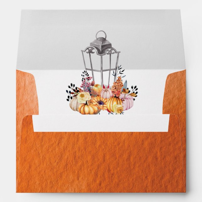 Watercolor Autumn Floral Pumpkin Lantern Envelope (Back (Bottom))