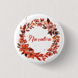 Watercolor Autumn Florals Custom Name 1 Inch Round Button
