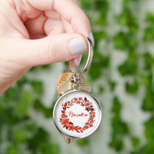Watercolor Autumn Florals Custom Name  Keychain