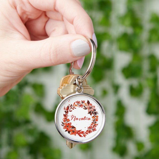 Watercolor Autumn Florals Custom Name  Keychain (Hand)