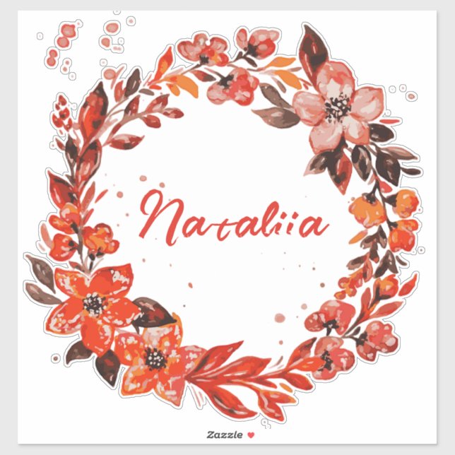 Watercolor Autumn Florals Custom Name Sticker (Sheet)