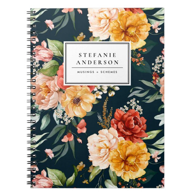 Watercolor Autumn Flowers and Greenery Pattern Notebook (Front)