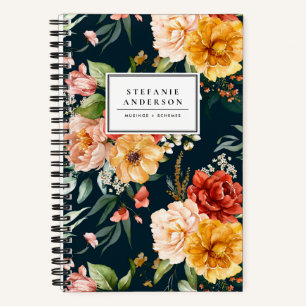 Watercolor Autumn Flowers and Greenery Pattern Notebook