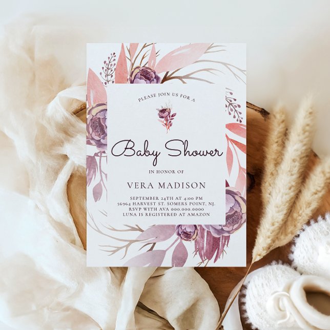 Watercolor Autumn Flowers Baby Shower Invitation (Creator Uploaded)