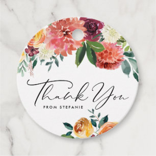 Watercolor Autumn Flowers Bouquet Thank You Favour Tags