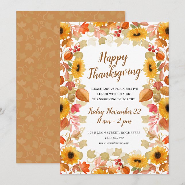 watercolor autumn foliage thanksgiving invite (Front/Back)