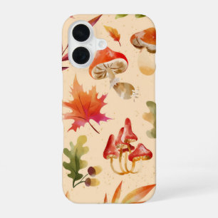 Watercolor Autumn Forest Leaves & Mushrooms iPhone 16 Case