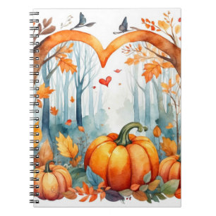 Watercolor Autumn Forest Pumpkin Leaves Notebook