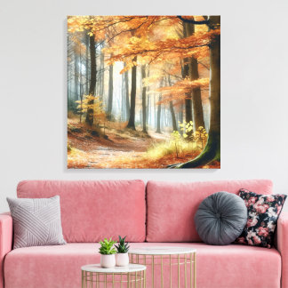Watercolor Autumn Forest: Vibrant Fall Art Canvas Print