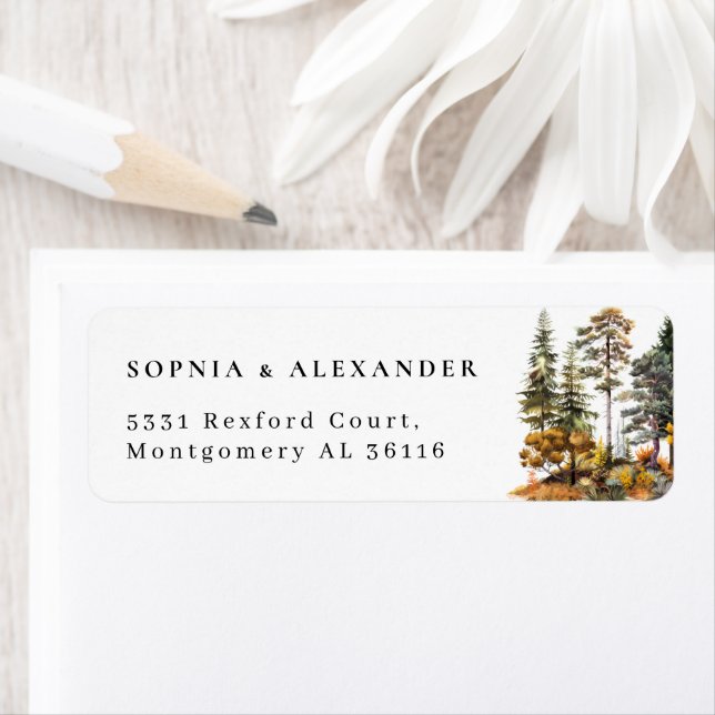 Watercolor Autumn Forest Wedding Adresse (En situation)