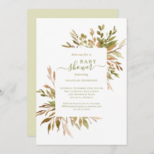 Watercolor Autumn Greenery Baby Shower  Invitation