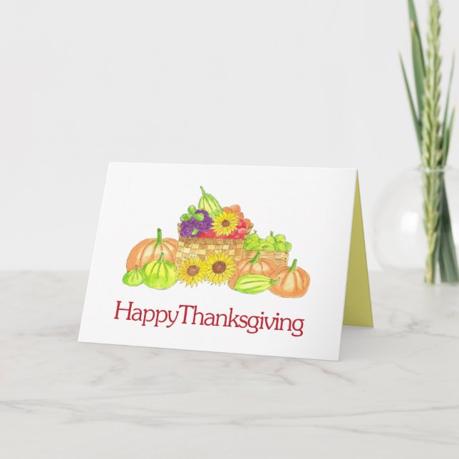 Watercolor Autumn Harvest Happy Thanksgiving Card (Front)