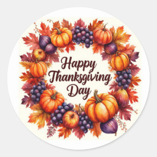 Watercolor Autumn Harvest Happy Thanksgiving Classic Round Sticker