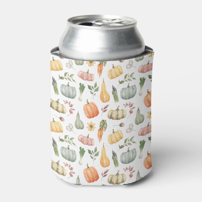 Watercolor Autumn Harvest Pattern Can Cooler (Can Front)