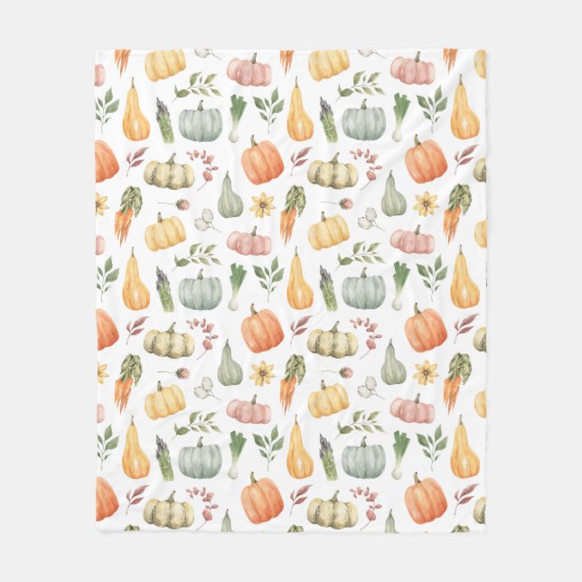 Watercolor Autumn Harvest Pattern Fleece Blanket (Front)