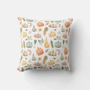 Watercolor Autumn Harvest Pattern Throw Pillow