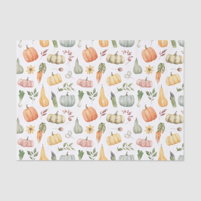 Watercolor Autumn Harvest Pattern Tissue Paper (Front)
