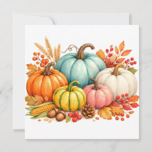 Watercolor Autumn Harvest - Pumpkins and Berries  Holiday Card