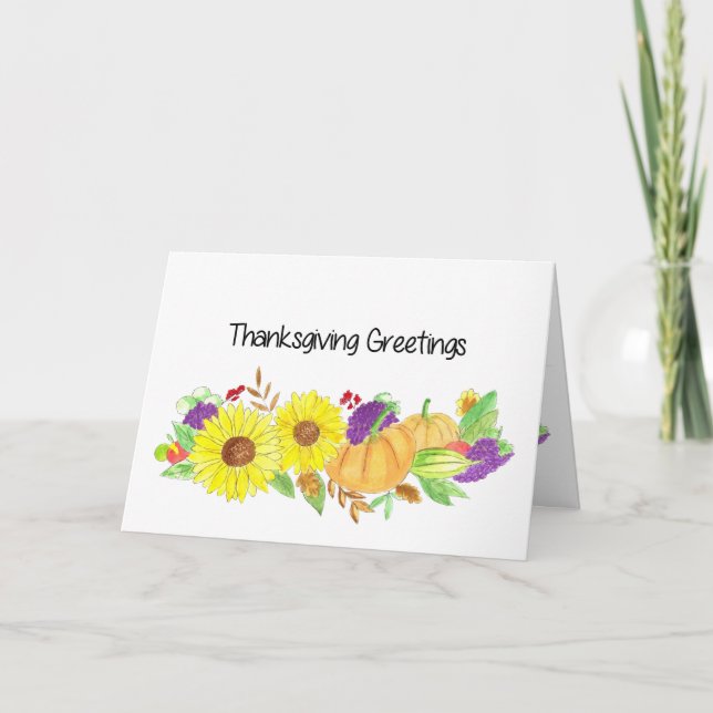 Watercolor Autumn Harvest Thanksgiving Greetings Card (Front)
