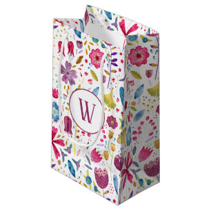 Watercolor Autumn Hedgerow Flower Monogram Small Gift Bag