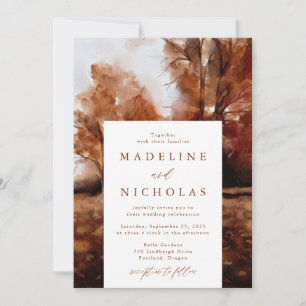 Watercolor Autumn Landscape Fall Wedding Invitation