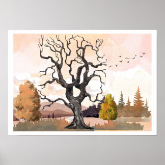 Watercolor autumn landscape poster