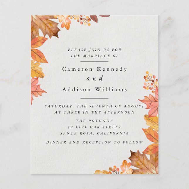 Watercolor Autumn Leaf Wedding Invitation Flyer (Front)