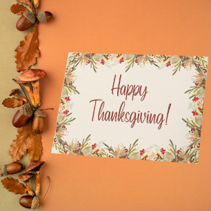 Watercolor Autumn Leaves and Berries Thanksgiving Card