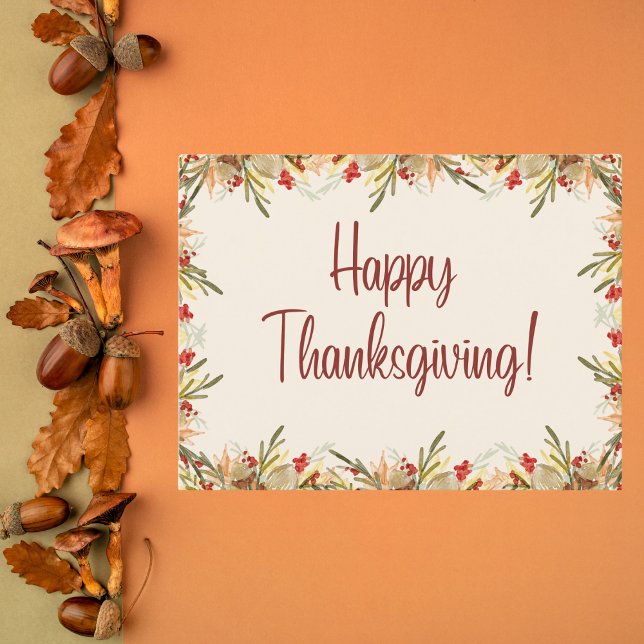 Watercolor Autumn Leaves and Berries Thanksgiving Postcard (Creator Uploaded)