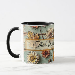 Watercolor Autumn Leaves and Wood Rustic Fall Art Mug