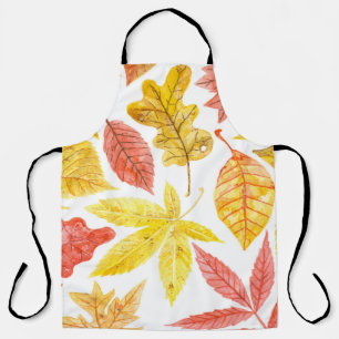Watercolor autumn leaves, colourful pattern. apron
