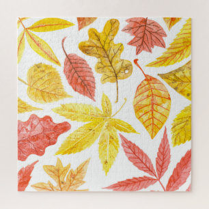 Watercolor autumn leaves, colourful pattern. jigsaw puzzle