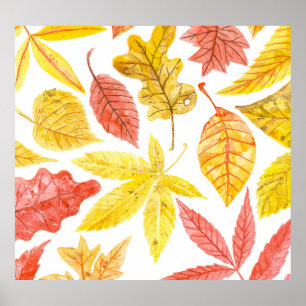 Watercolor autumn leaves, colourful pattern. poster