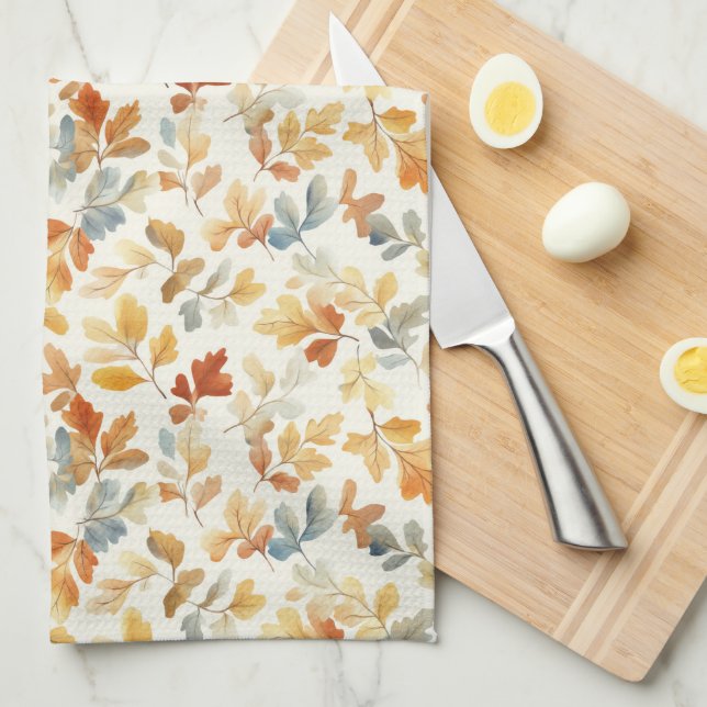 Watercolor Autumn Leaves – Cozy Fall Nature Kitchen Towel (Quarter Fold)