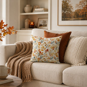 Watercolor Autumn Leaves – Cozy Fall Nature Throw Pillow