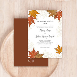 Watercolor Autumn Leaves Elegant Wedding Invitation