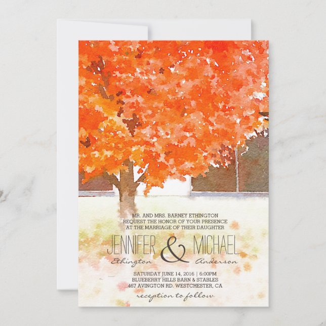 Watercolor Autumn Leaves | Fall Wedding Invitation (Front)