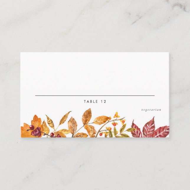 Watercolor Autumn Leaves Fall Wedding Meal Choice Place Card (Front)