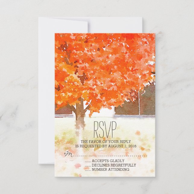 Watercolor Autumn Leaves | Fall Wedding RSVP (Front)