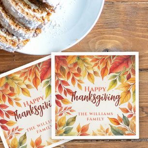 Watercolor Autumn Leaves Family Thanksgiving Napkin