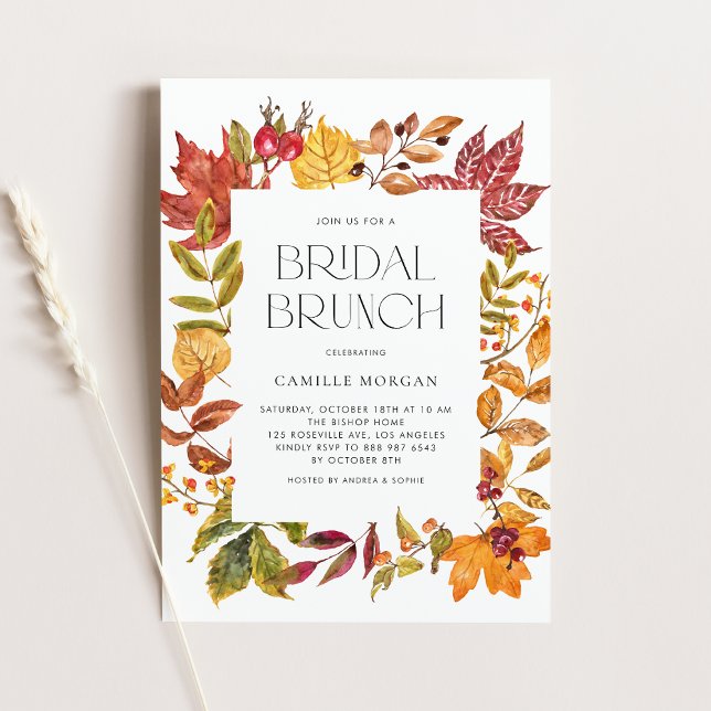 Watercolor Autumn Leaves Frame Fall Bridal Brunch Invitation (Creator Uploaded)