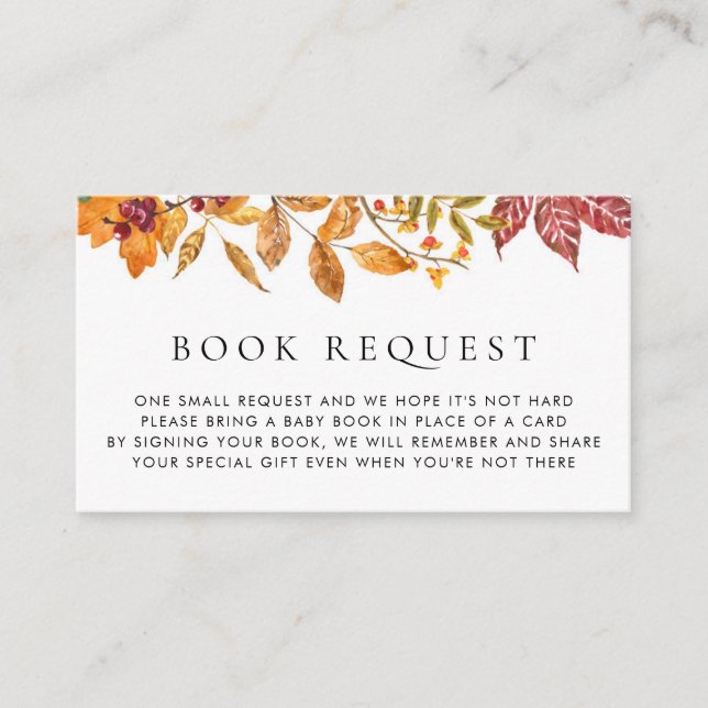 Watercolor Autumn Leaves Garland Book Request Enclosure Card (Front)